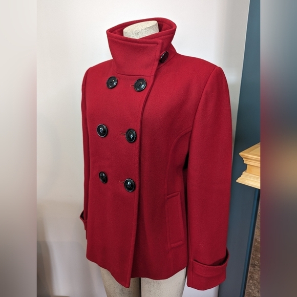 Red wool peacoat by designer Simon Chang. Size 11/12/L - Picture 2 of 12